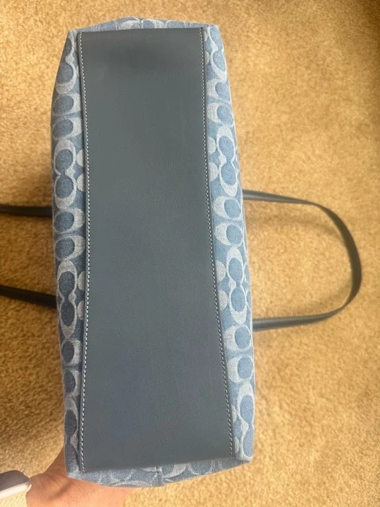 Coach Blue Denim Signature Tote with Tan Leather Tag - Picture 4 of 5
